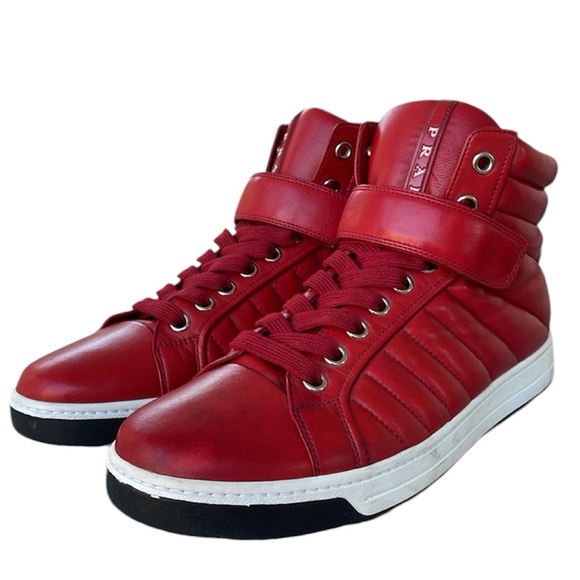 Prada Mens Leather High Top Sneakers Shoes - Picture 5 of 13